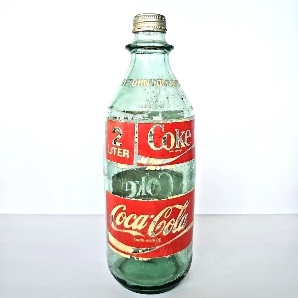 Vtg 1970's Coca-Cola 2 Liter 67.6 Fl Oz Size Empty 13" Glass Bottle w/ Cap 1808